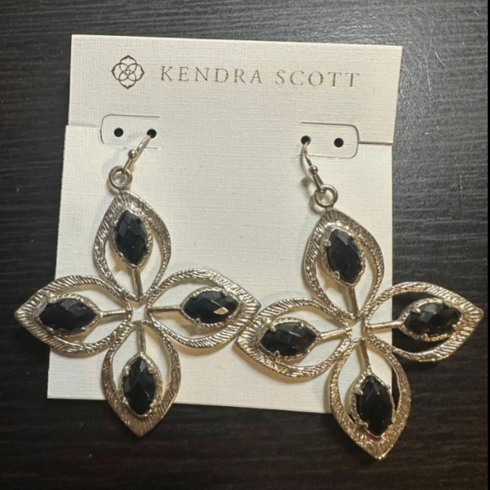 EUC Uber Vintage Kendra Scott Gold/Black Mary Halden Earrings - HTF